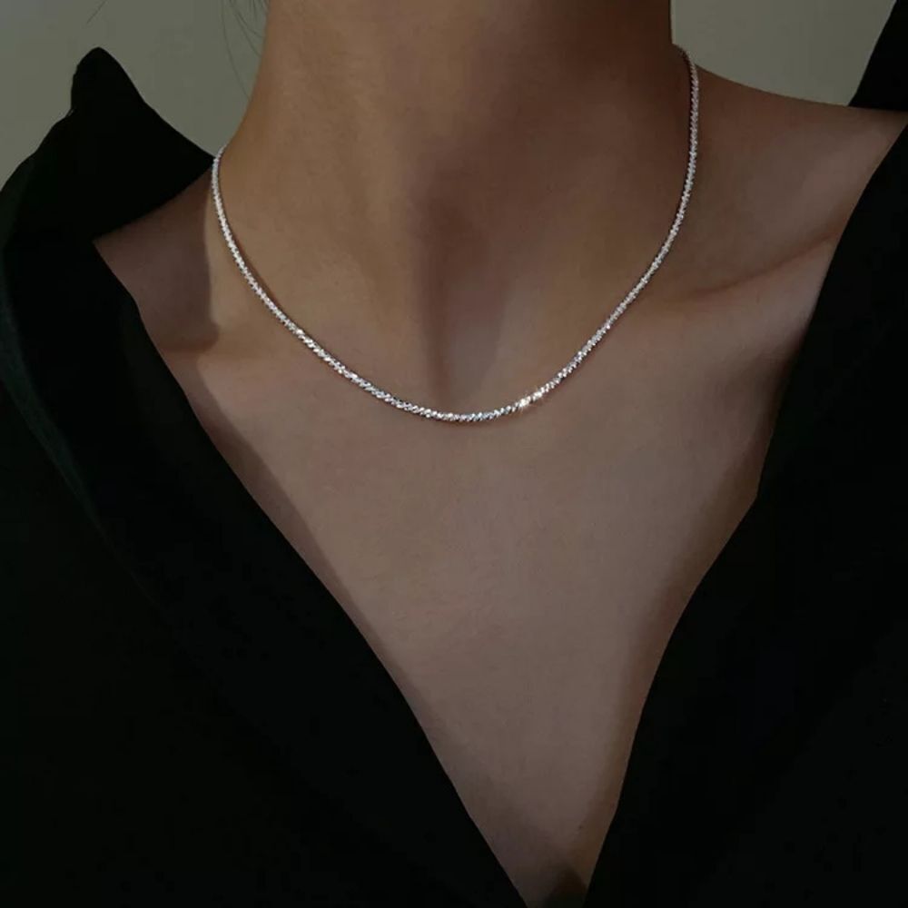 Silver Single Strand Choker Twist Chain Necklace - Picture 4 of 14